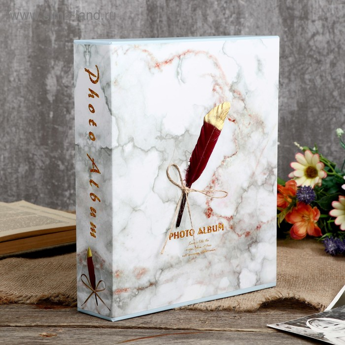 Фотоальбом на 80 фото 10х15 см  Фотоальбом на 80 фото 10х15 см "Мрамор и перо" в коробке МИКС 23х19,5х5 см