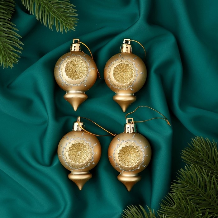 Набор украшений пластик 4 шт Набор украшений пластик 4 шт "Огонёк" 4х6 см, золото