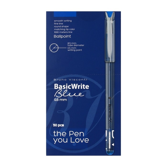 Ручка шариковая Bruno Visconti BasicWrite Basic, 0,5 мм, синие чернила Ручка шариковая Bruno Visconti BasicWrite Basic, 0,5 мм, синие чернила