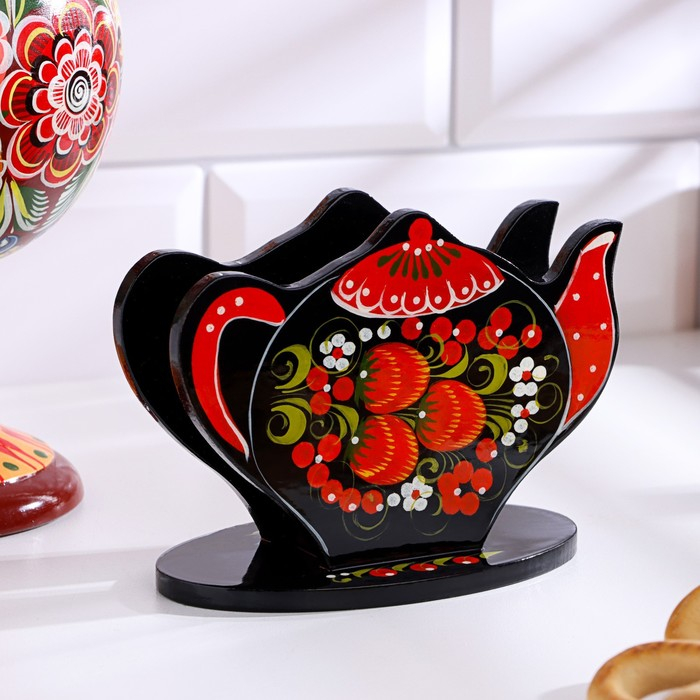 Салфетница «Чайник», хохлома Салфетница «Чайник», хохлома