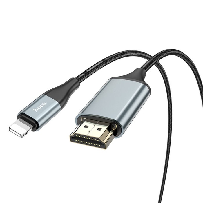Адаптер Hoco UA15, Lightning - HDMI, 2 м, алюминиевый сплав + плетеный провод, серый Адаптер Hoco UA15, Lightning - HDMI, 2 м, алюминиевый сплав + плетеный провод, серый
