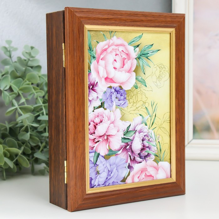 Ключница Ключница "Розовые пионы" орех 15х21 см