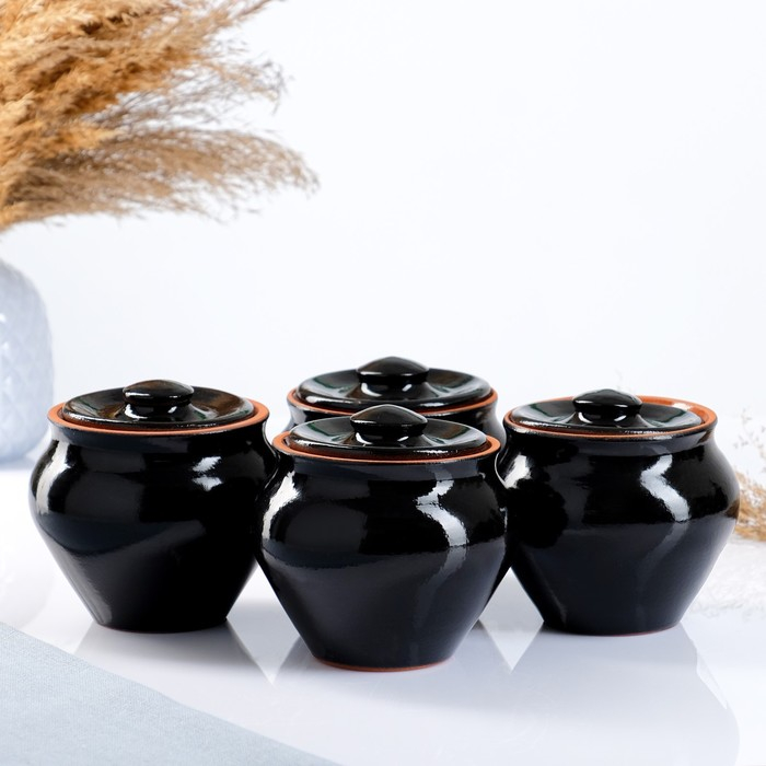 Набор  Набор "Вятская керамика СВЧ" 4х0,5л, черный янтарь