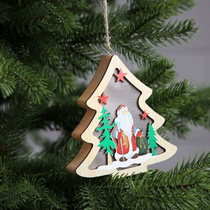 Ёлочная игрушка «Ёлочка с Дедом Морозом», от батареек, свечение тёплое белое Ёлочная игрушка «Ёлочка с Дедом Морозом», от батареек, свечение тёплое белое