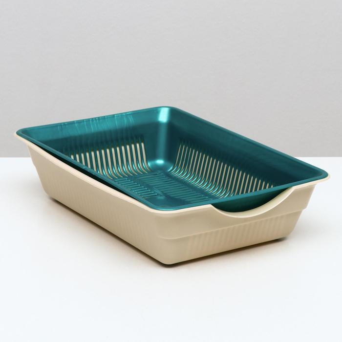 Туалет глубокий с сеткой 36 х 25 х 9 см, бирюзовый/бежевый Туалет глубокий с сеткой 36 х 25 х 9 см, бирюзовый/бежевый