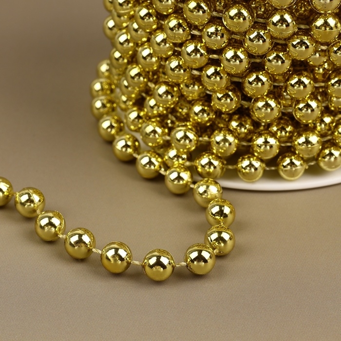 Бусы на нитях, круглые, 7,5 мм, 10 ± 1 м, цвет золотой Бусы на нитях, круглые, 7,5 мм, 10 ± 1 м, цвет золотой