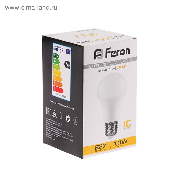 Лампа светодиодная FERON,  Лампа светодиодная FERON, "Шар", Е27, 10 Вт, 230 В, 2700 К