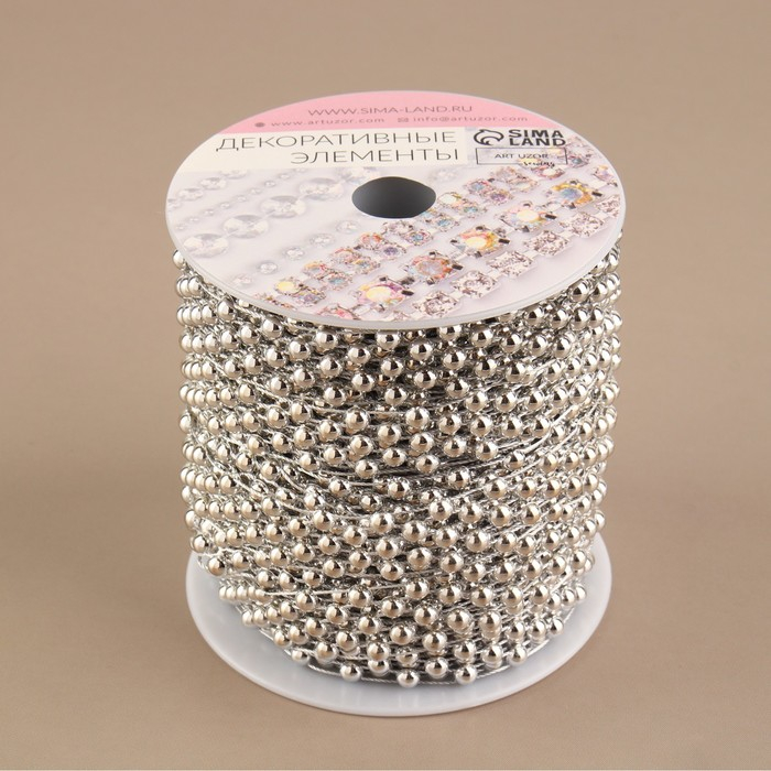 Бусы на нитях, плоские, 14 мм, 9 ± 1 м, цвет серебряный Бусы на нитях, плоские, 14 мм, 9 ± 1 м, цвет серебряный