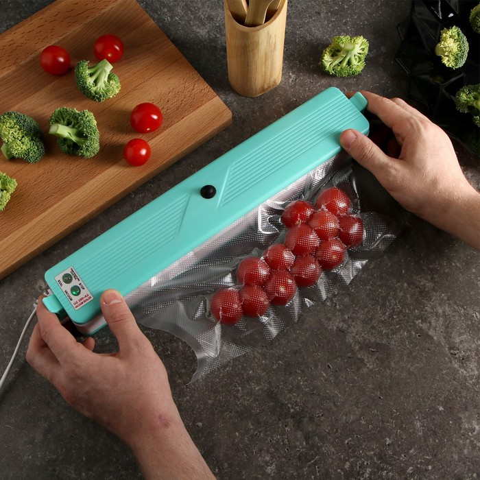 Вакууматор Luazon LPS-02, 15 Вт, 6 пакетов, 220В, 25 см, бирюзовый