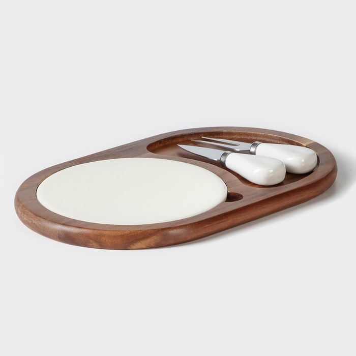 Набор для подачи сыра «Мрамор», 2 ножа, 28×18,5×1,5 см, акация Набор для подачи сыра «Мрамор», 2 ножа, 28×18,5×1,5 см, акация