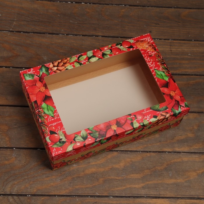 Новый год. Коробка подарочная новогодняя складная, крышка-дно , с окном Новый год. Коробка подарочная новогодняя складная, крышка-дно , с окном "Новогодние чудеса" 30 х 20 х 9 см