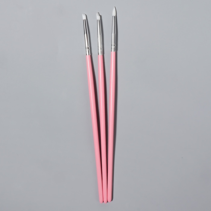 Набор силиконовых кистей для дизайна ногтей, 3 шт, 18 см, цвет розовый