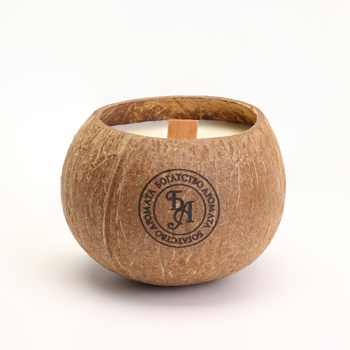 Свеча в кокосе ароматическая, зелёный чай, соевый воск, 8х10 см, в коробке Свеча в кокосе ароматическая, зелёный чай, соевый воск, 8х10 см, в коробке