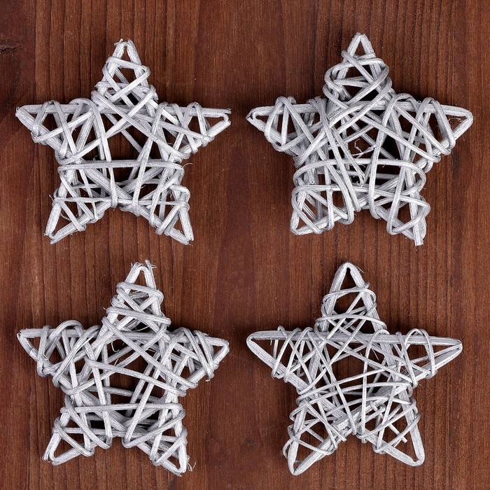 Декор для творчества из лозы «Звезда»набор 4 шт., размер 1 шт. — 6,5 см, цвет серебро Декор для творчества из лозы «Звезда»набор 4 шт., размер 1 шт. — 6,5 см, цвет серебро