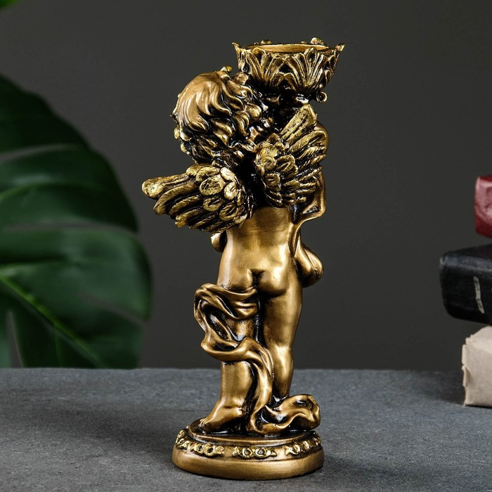 Подсвечник "Ангелочек" в правой руке, золото, 14х8х22 см, для свечи d=4 см