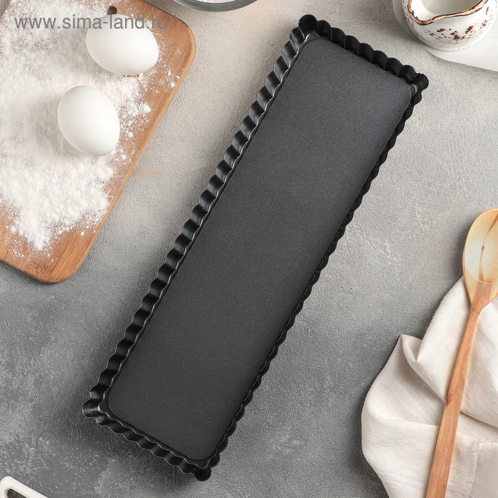 Форма для выпечки &laquo;Жаклин. Прямоугольник рифлёный&raquo;, 35&times;11&times;2,5 см, съёмное дно, антипригарное покрытие, цвет чёрный