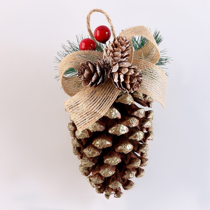 Новый год! Шишка декоративная «Золотоая с бантиком» 10 × 10 × 18 см Новый год! Шишка декоративная «Золотоая с бантиком» 10 × 10 × 18 см