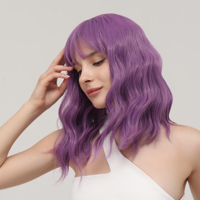 Парик искусственный, с чёлкой, каре имитация кожи, 40 см, 160 гр, цвет сиреневый Парик искусственный, с чёлкой, каре имитация кожи, 40 см, 160 гр, цвет сиреневый