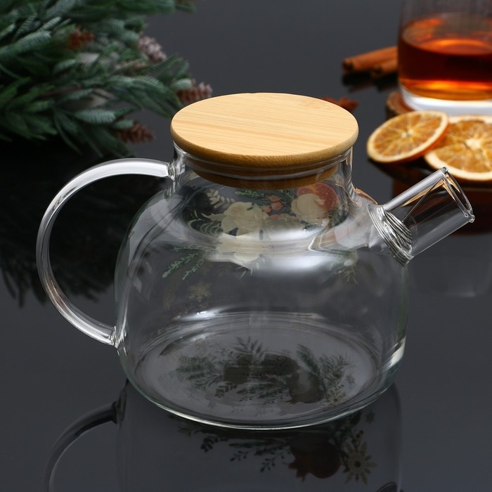 Чайник заварочный стеклянный с бамбуковой крышкой Дорого внимание «Зимние истории», 1 л Чайник заварочный стеклянный с бамбуковой крышкой Дорого внимание «Зимние истории», 1 л