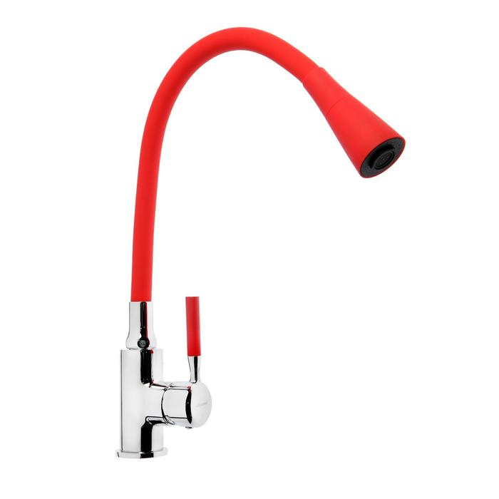 Смеситель для кухни Accoona A9890N-1, однорычажный, силиконовый излив, красный/хром Смеситель для кухни Accoona A9890N-1, однорычажный, силиконовый излив, красный/хром