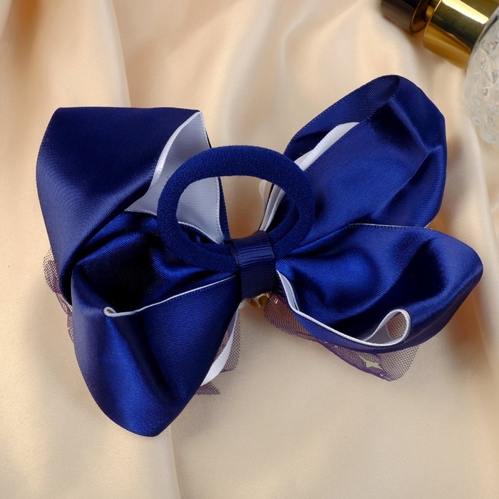 Резинка для волос Резинка для волос "Школьница" бант цветок бусина звёзды, 12х7 см, бело-синий