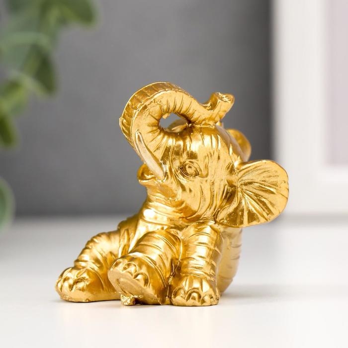 Сувенир полистоун Сувенир полистоун "Золотой слонёнок с цветочком" набор 8 шт 5,5х4х4 см