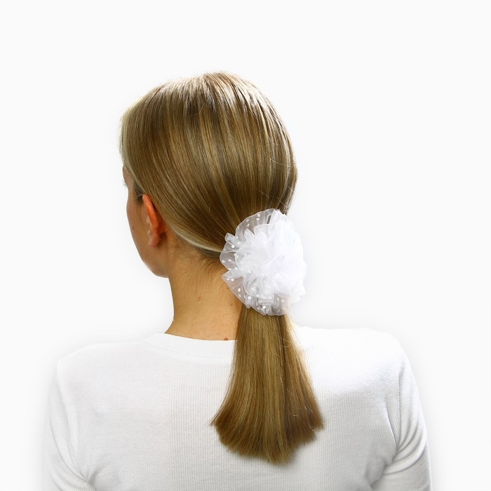 Выпускной. Бант для волос на резинке, белый, 10 см, Кошечка Мари