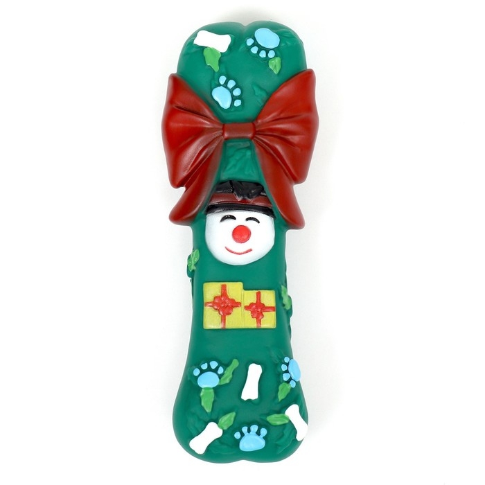 Игрушка пищащая для собак Игрушка пищащая для собак "Новогодняя кость с бантиком", виниловая, 18 х 5,6 х 4 см, зелёная