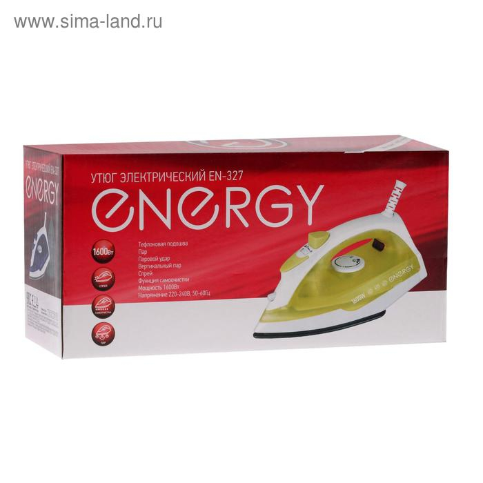 Утюг ENERGY EN-327, 1600 Вт, тефлоновая подошва, 170 мл, бело-жёлтый Утюг ENERGY EN-327, 1600 Вт, тефлоновая подошва, 170 мл, бело-жёлтый