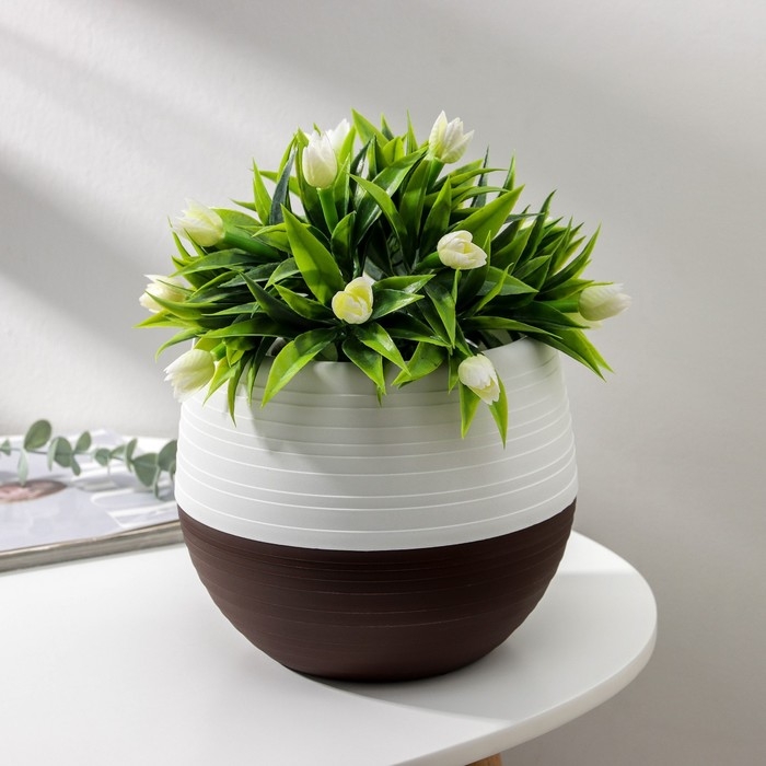 Горшок для цветов с поддоном «Япония», 2 л, белый-коричневый Горшок для цветов с поддоном «Япония», 2 л, белый-коричневый