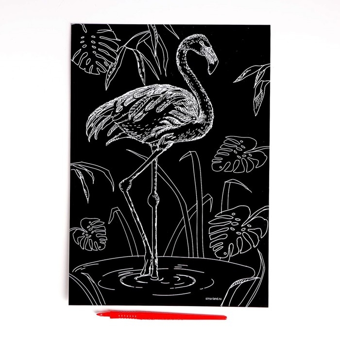 Гравюра «Фламинго» с металлическим эффектом «золото» А4 Гравюра «Фламинго» с металлическим эффектом «золото» А4