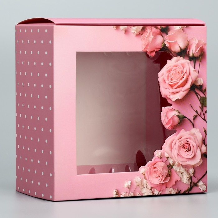 Коробка-фоторамка подарочная складная, упаковка, «Нежные розы», 14 х 14 х 8 см