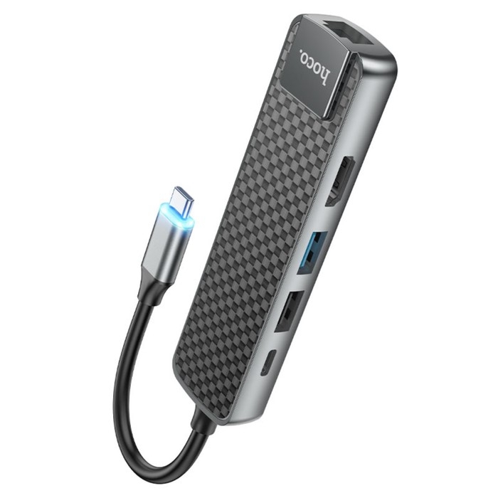 Адаптер Hoco HB23, HDMI/USB3.0/USB2.0/RJ45/PD, 60 ВТ, 3 А, длина кабеля 13.5 см, серый Адаптер Hoco HB23, HDMI/USB3.0/USB2.0/RJ45/PD, 60 ВТ, 3 А, длина кабеля 13.5 см, серый