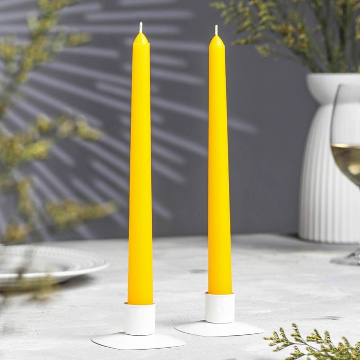 Набор свечей античных, 2,2х 25  см, лакированная 2 штуки, жёлтый Набор свечей античных, 2,2х 25  см, лакированная 2 штуки, жёлтый