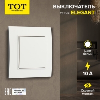 Выключатель TOT Elegant, 10 А, 1 кл., скрытый, белый