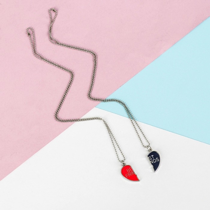 Кулоны «Неразлучники» best friends, сердце, цвет красно-синий в серебре, 45 см Кулоны «Неразлучники» best friends, сердце, цвет красно-синий в серебре, 45 см