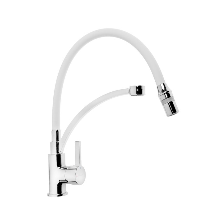 Cмеситель для кухни Accoona A4890G-3, однорычажный, силиконовый излив, латунь, белый, хром Cмеситель для кухни Accoona A4890G-3, однорычажный, силиконовый излив, латунь, белый, хром