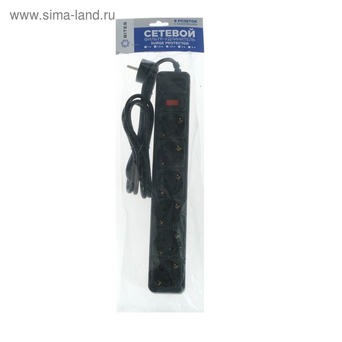 Сетевой фильтр 5bites SP6B-118 6S, 6 розеток, 1.8 м, 10 А, 3х0.75 мм2, с з/к, с выкл.,черный Сетевой фильтр 5bites SP6B-118 6S, 6 розеток, 1.8 м, 10 А, 3х0.75 мм2, с з/к, с выкл.,черный