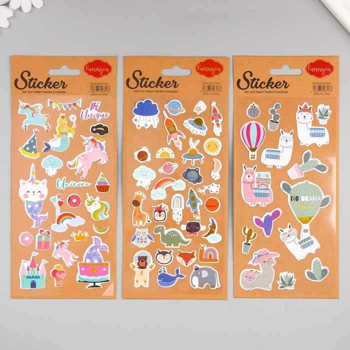 Наклейка пластик золотое тиснение Наклейка пластик золотое тиснение "Зверята" МИКС 10,5х23 см