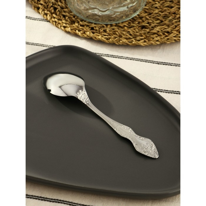 Ложка столовая &laquo;Тройка&raquo;, h=19 см, толщина 2 мм, художественная роспись, цвет серебряный