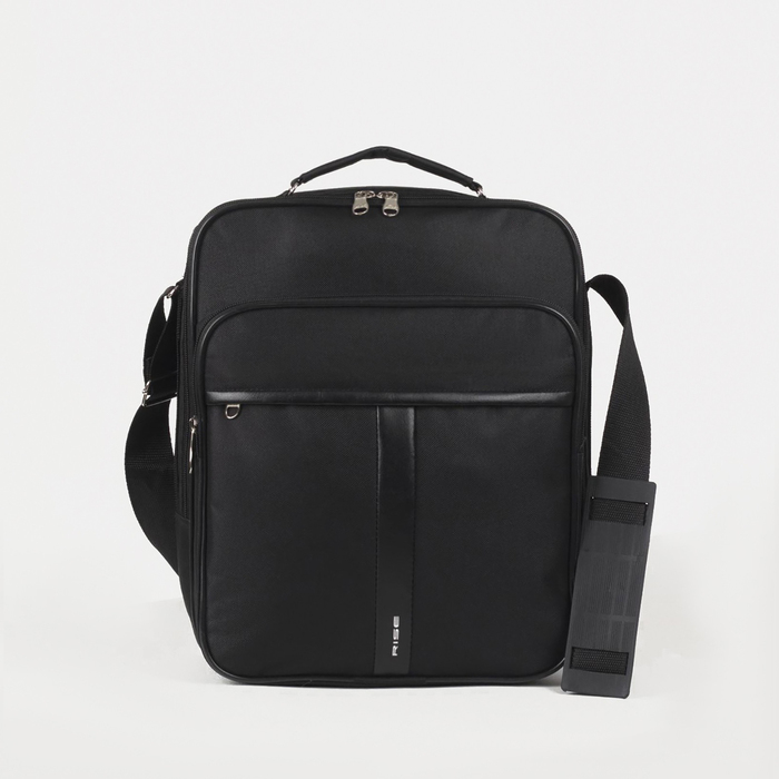 Сумка мужская на молниях RISE, длинный ремень, цвет чёрный Сумка мужская на молниях RISE, длинный ремень, цвет чёрный