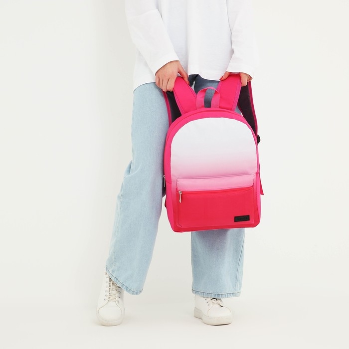 Рюкзак школьный текстильный с белым градиентом, 38х29х11 см, цвет розовый, отдел на молнии Рюкзак школьный текстильный с белым градиентом, 38х29х11 см, цвет розовый, отдел на молнии