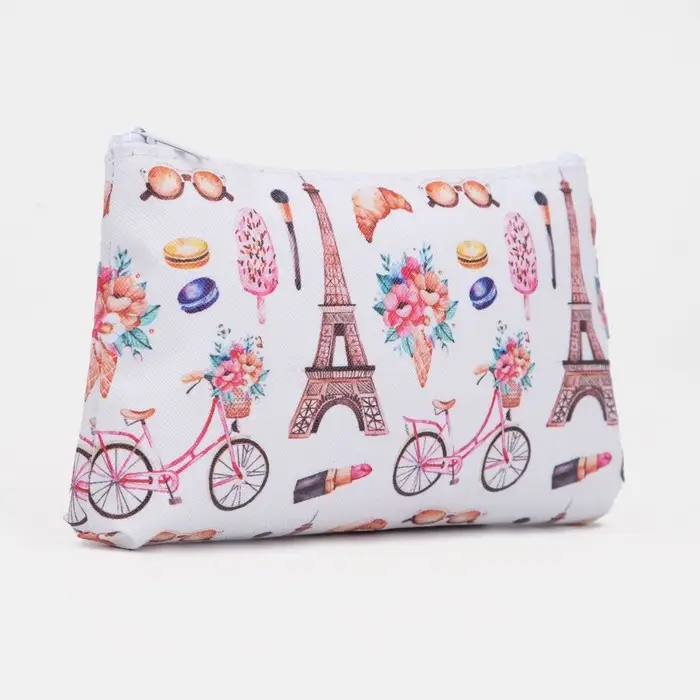 Косметичка-пенал на молнии, плоская, с рисунком, белая/розовая Косметичка-пенал на молнии, плоская, с рисунком, белая/розовая