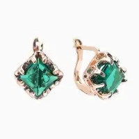 Серьги со стразами &laquo;Эдель&raquo;, ромб, зелёные в розовом золоте