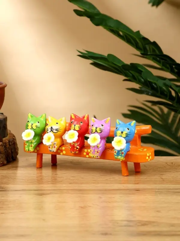 Сувенир "Котята на скамейке" дерево 19х8х6 см, цв. оранжевый