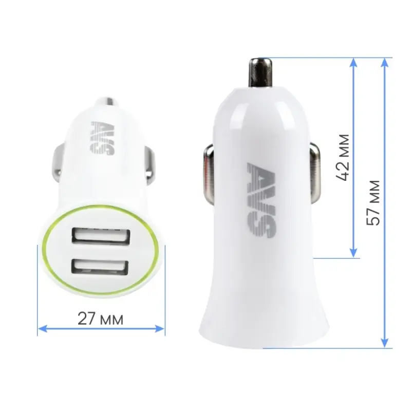 USB автомобильное зарядное устройство AVS 2 порта UC-522 (2,4А, белый)