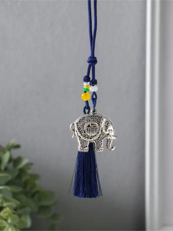 Подвеска металл, текстиль &laquo;Слон с кисточкой&raquo;, синий с серебром, 1.5&times;4.3&times;14 см