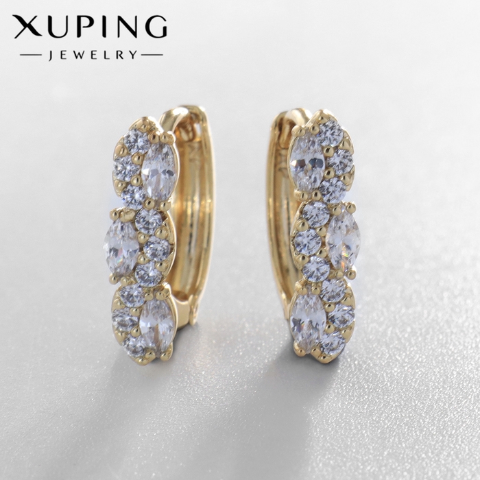 Серьги-кольца XUPING блеск ночи, цвет белый в золоте, d=1.6 см Серьги-кольца XUPING блеск ночи, цвет белый в золоте, d=1.6 см