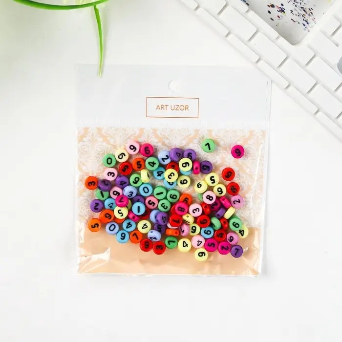 Набор бусин для рукоделия и плетения &laquo;Арт Узор. Разноцветные цифры&raquo;, пластик, 20 г, 0.7&times;0.7 см