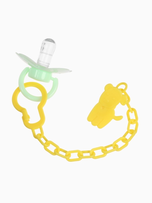 Пустышка классическая, с держателем, +0мес., цвет зеленый/желтый Пустышка классическая, с держателем, +0мес., цвет зеленый/желтый
